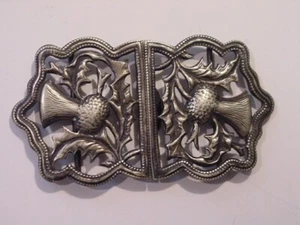 Antique Ornate Thistle EPNS Interlocking Nurses-Style 2-Piece Sash / Belt Buckle - Picture 1 of 5