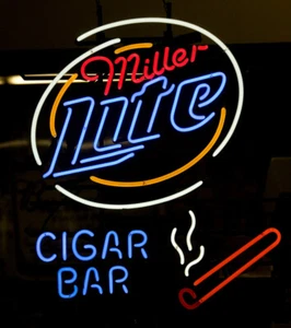Miller Lite Cigar Bar Neon Sign Man Cave Light Lamp Beer Glass Decor 24"x20" - Picture 1 of 1