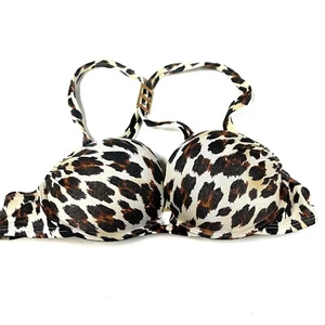 Y2K Victorias Secret 34A Bombshell Bikini Top Leopard Adds 2 Cups DJ3 Black 1912 - Picture 1 of 7