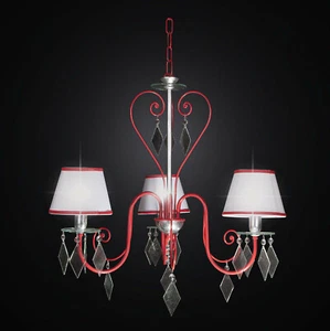 Modern Red And Crystal Chandelier 3 Lights BGA 2257-3 - Picture 1 of 2