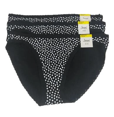 Jenni Women's Lace Trim Bikini Underwear Panty Small Black White Dots 3 Pairs - Image 1 of 4