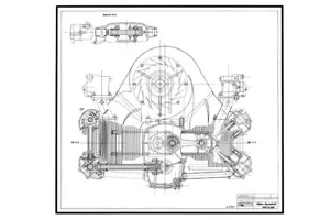 Porsche Tipo 550 A Spyder 1953 motore boxer quattro cilindri disegno foto Modello - Foto 1 di 1