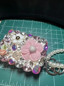 Compact Mirror Girl Rhinestone Jewel Charm Bling Pink Pearl Easter - Picture 1 of 12