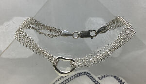 ITALY Sterling Silver Muti Chain Open Heart Charm Bracelet Designer Signed M