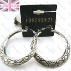 Retro Creole Antique Silver Plated Hoop Earrings Bamboo Chunky 2"big Hoops 5cm