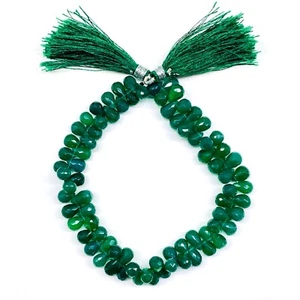 8 Inch Natural Green Onyx 8-9mm Drilled Briolettes Loose Untreated Gemstones - Picture 1 of 11