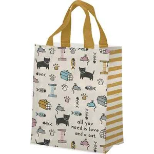Love and A Cat Daily Reusable Tote Primitives by Kathy Novelty Fashion New - Picture 1 of 1