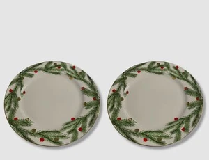 $75 Neiman Marcus White Christmas Salad Desert Plates Set of 2 pcs - Picture 1 of 4