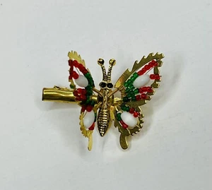 Clip de pelo de colección verde rojo cuentas mariposa alas móviles temblor tono dorado nuevo #1 - Imagen 1 de 4