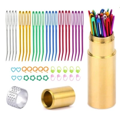 48Pcs Stainless Steel Big Eye Curved Needle with Knitting Marker for Beginner Foto 1 de 4