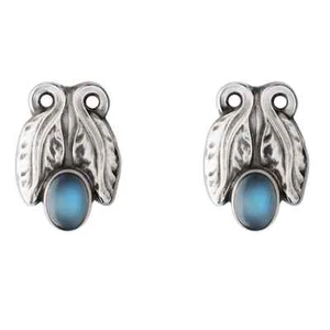 Georg Jensen Silver Ear Clips # 108 - MOONLIGHT BLOSSOM With Moonstone - Picture 1 of 1