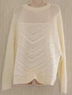 Suéter HelmutLangOversizeMohairChevronKnitFuzzyPulloverCreamOffWhiteCrewNeck P/S Foto 1 de 4