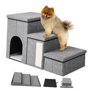 Dog Stairs, Dog Ramp for Bed and Couch with Storage and Condo, Foldable 3 - Picture 1 of 8