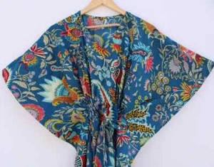 Woman's Cotton Long Kaftan , Floral Printed ,Party Wear Dress Indian Tunic - Picture 1 of 6