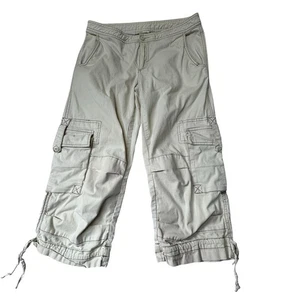 PRANA Pants Size 6 Cropped beige brown thread Drawstring Cargo Capri - Picture 1 of 6