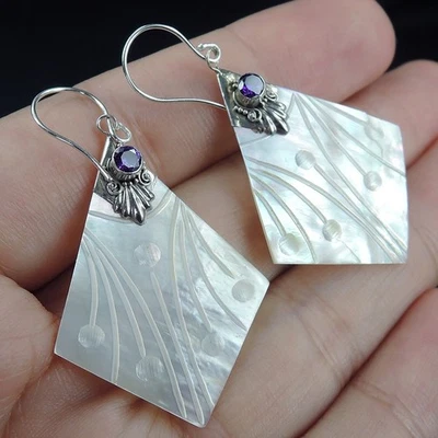 925 Sterling Silver Mother of Pearl & Zircon Earrings Jewellery, MOPE-114 - Image 1 of 4