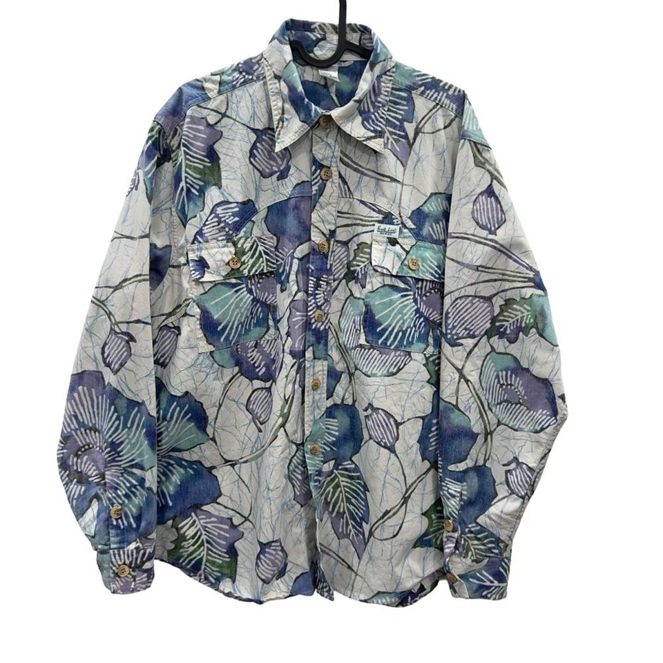 Camisa SURF LINE HAWAII Floral Abotonada Talla L Azul Verde Cuello Manga Larga Foto 1 de 4