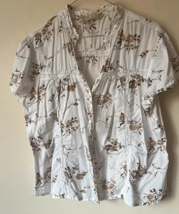 Bhs cream, brown floral size 14 blouse cottagecore vintage retro vibe Holiday - Picture 1 of 17