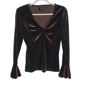 Olivia Paige Velvet Bell Sleeve Top Women's Medium M Brown Whimsigoth Fairy Boho - Picture 1 of 9