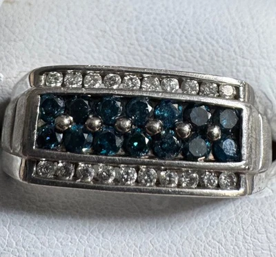 Anillo de diamantes SS azul y blanco genuino de 1 quilate Foto 1 de 3