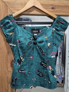 Collectif Women Top Sz S (8-10) Cotton Blouse Rockabilly Pin Up Casual Retro - Picture 1 of 12