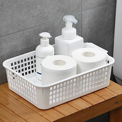 (M)Desktop Storage Basket Space Saving Handle Rectangular Stackable Hollow St - Image 1 of 4