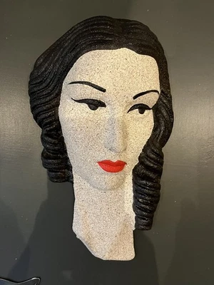 Wall Mask  1940’s 1930s Art Deco  Vintage Women Face Chalkware - Image 1 of 4