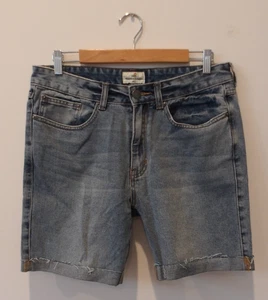 Pantalones cortos de mezclilla vaqueros con puños cortados en capa marina 32 entrepierna envejecida de 7" - Imagen 1 de 11