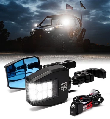 Xprite UTV Rear View Side Mirrors w/Spot Light 1.75"-2" Roll Bar for Polaris RZR - Image 1 of 4