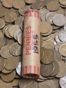 A13255FXFL ROLL OF FIFTY 1955 LINCOLN WHEAT PENNY CENTS COINS 71 YEARS OLD F-XF! - Picture 1 of 6