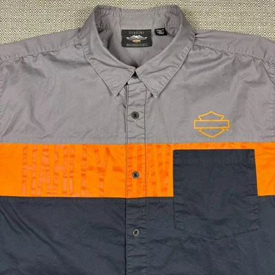 Harley Davidson Mens Shirt 2XL Motorclothes Short Sleeve Black Orange Gray Logo - Image 1 of 4