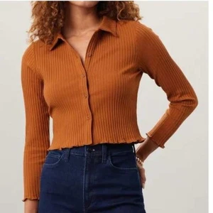 RITA ROW Pike Top Ribbed Cardigan Top Size MEDIUM Womens Brown RTR - Picture 1 of 10