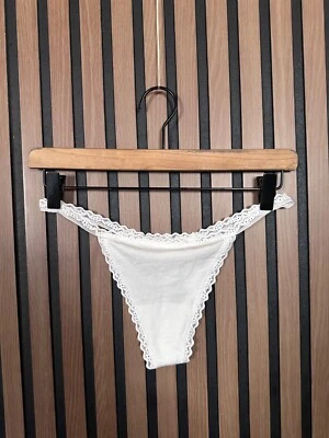 Victoria's Secret V String Womens Large White Lace Trim Thong Panties Stretch - Image 1 of 4