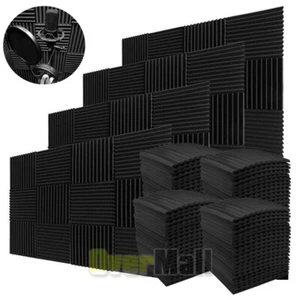 48Pack Acoustic Foam Sound Proof Panel Wall Tiles Record Studio Black 12"x12"x1" - Picture 1 of 19