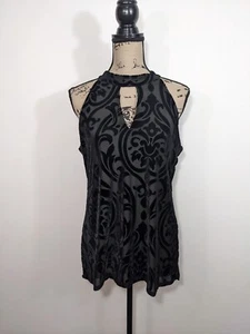 NWT WHBM White House Black Market Black Velvet Burnout Top Halter Neck Cutout M - Picture 1 of 11