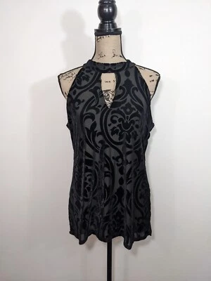 NWT WHBM White House Black Market Black Velvet Burnout Top Halter Neck Cutout M - Image 1 of 4