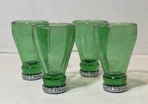 Bottle Top Green Glass Shot Glasses Set Of 4 - Picture 1 of 5