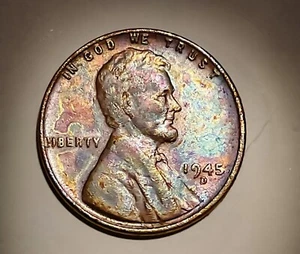 DDO ERROR: 1945 “D” Lincoln Memorial; DDO “In God We Trust” Rainbow Toned GEM - Picture 1 of 4