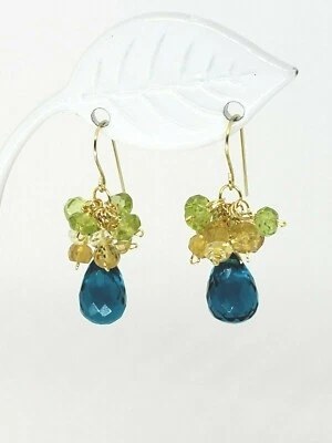 14k Yellow Gold Sim Apatite Briolette Peridot Citrine Cluster Dangle Earrings - Image 1 of 4
