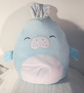Squishmallows 11” ABEL Pastel Blue Manatee Bunny Ears Spring Easter - Picture 1 of 7