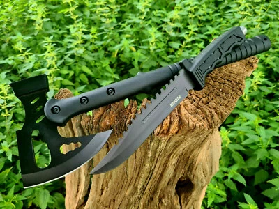 Beil + Messer Axt Knife Tomahawk Bowie Buschmesser Jagdmesser Hunting Outdoor