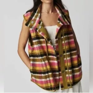 NWT FREE People We the Free Wrapped Up Plaid Blanket Vest SZ Small - Picture 1 of 10