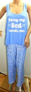 Elegant Emily Women Plus Sz 1x 2x 3x Blue White Floral PJ Set Pajama Sleepwear 5 - Picture 1 of 14