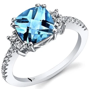 Peora 14K White Gold Cushion Cut Swiss Blue Topaz Ring , Size - Picture 1 of 3