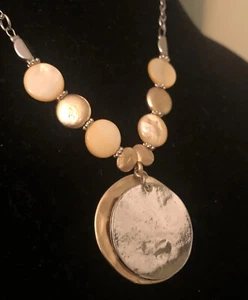 CHRISTOPHER & Banks Silver And Peach Bead Double Disc Pendant Necklace - Picture 1 of 13