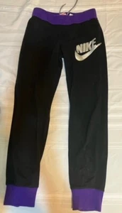 Girls Nike Sweatpants xl bling logo purple black drawstring kids cute gym pants! - Picture 1 of 3