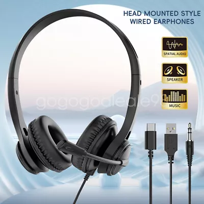 Universal Wired Headphone with Rotatable Microphone Call Center On Ear Headset - Image 1 of 4