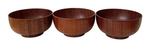 Japanese Wooden Bowl Round Ramen Soup Rice Food Serving Wood. Set Of 3 - Picture 1 of 6