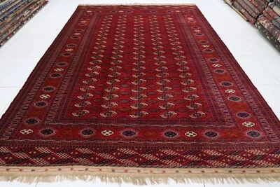 9 x 12 ft Oriental Bokhara Red Area Rug Afghan Hand Knotted Wool Living Room Rug - Image 1 of 4