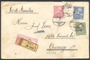 Austria To USA Register Cover 1912 w 3 Colour Stamps Very Old - Picture 1 of 2